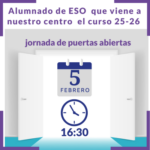 Curso 25-26 ESO: Jornada de puertas abiertas